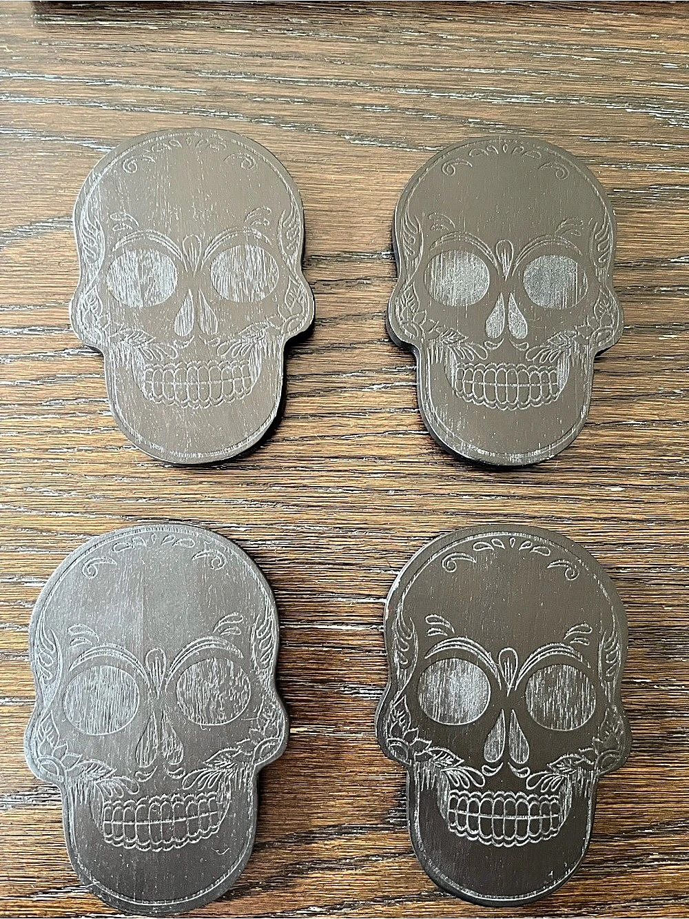 Black Wooden Set of 4 Skull coasters